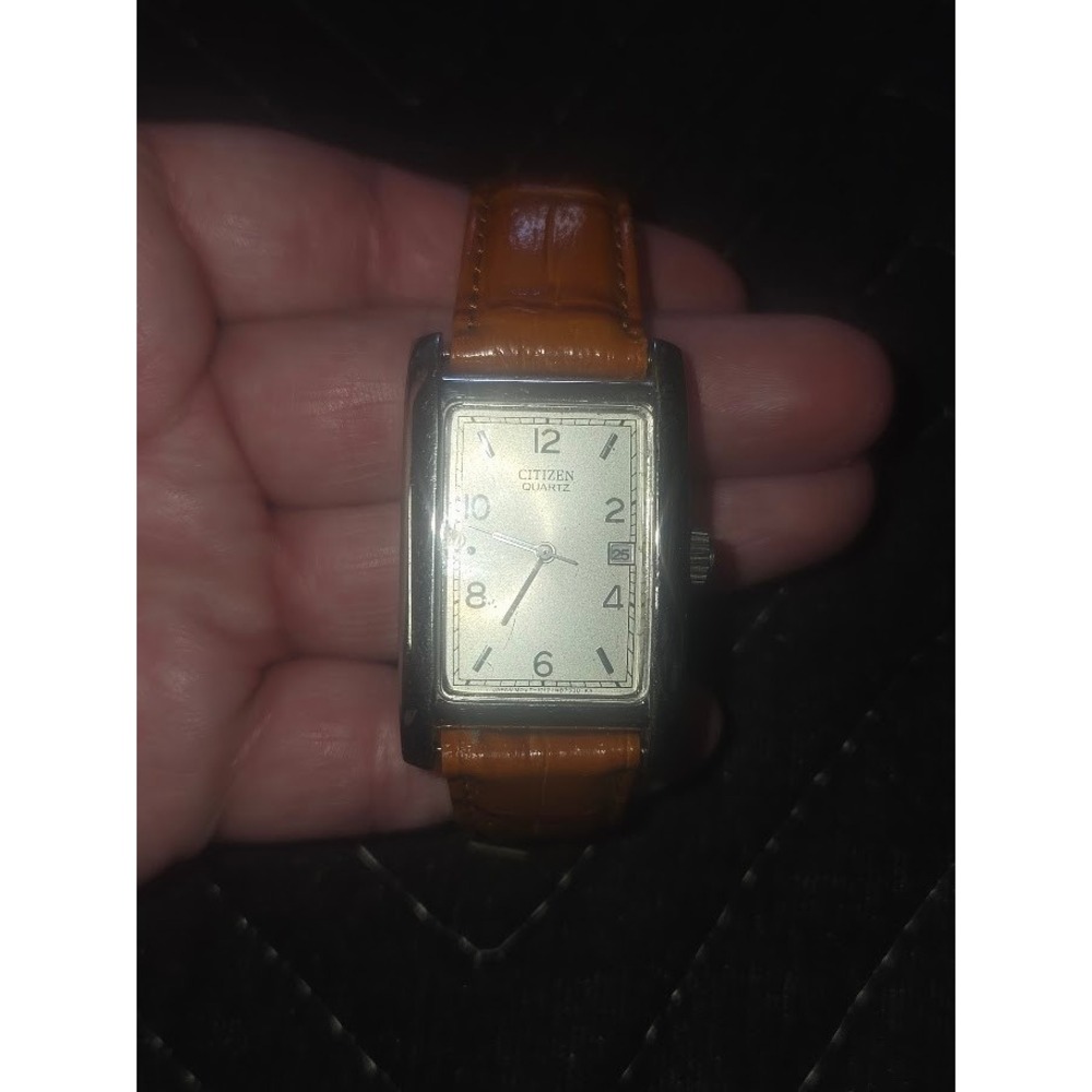 Citizen Quartz Tank Watch  Rectangular Case Tan BROWN Leather Strap